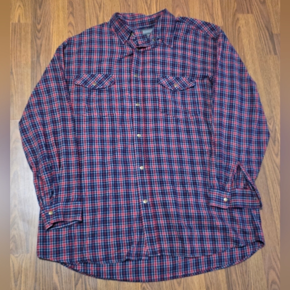 DAKOTA Men's 2XL Snap Button Plaid Flannel Shirt Heavyweight Cotton D84